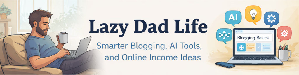 lazy dad life blog banner about blogging AI tools and passive income
